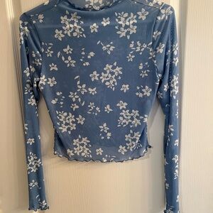 Floral mesh Long Sleeve Top in Blue